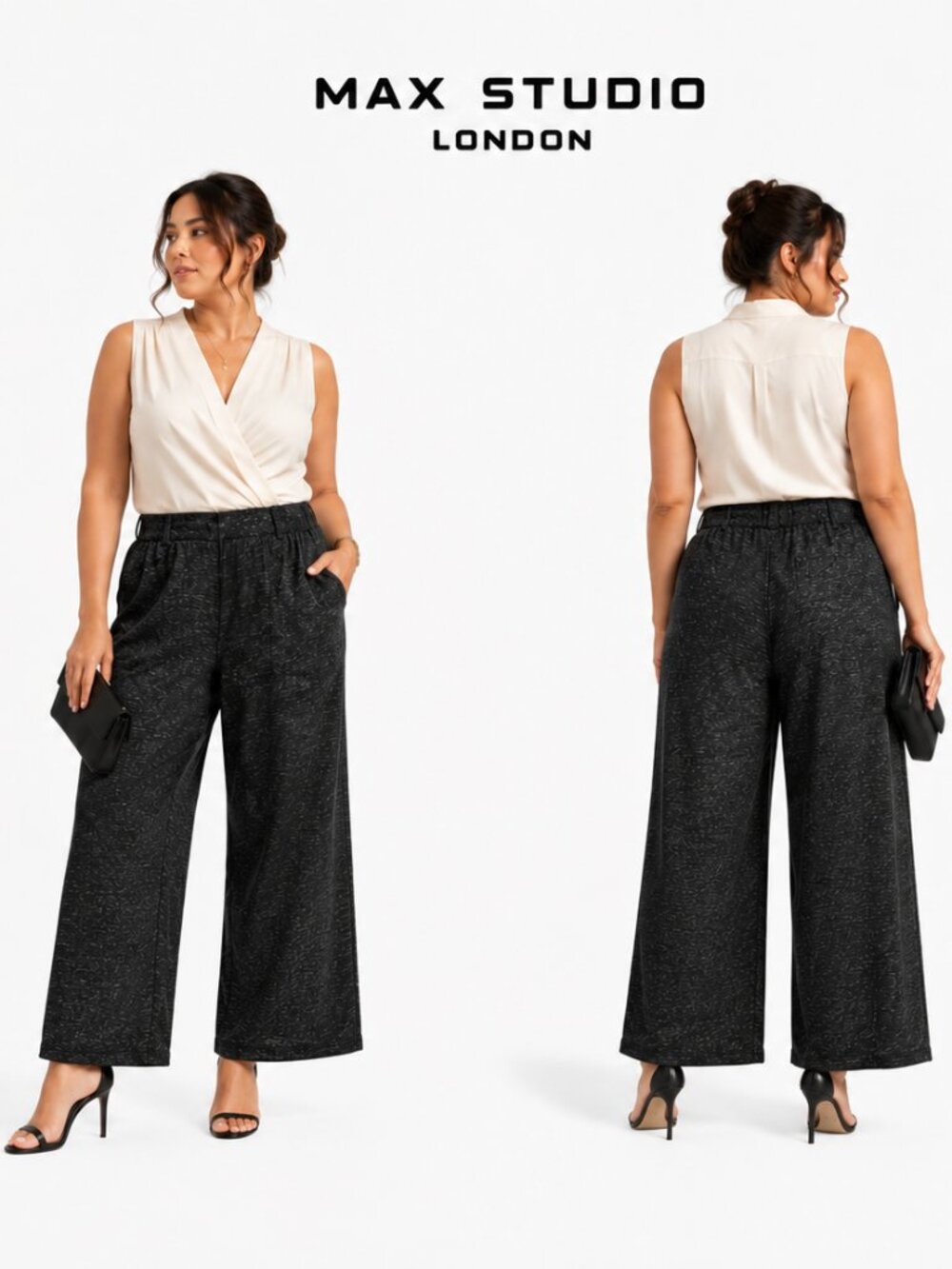 Max Studio London Wide Leg Trousers XL Charcoal Grey High Rise Linen Blend NWT